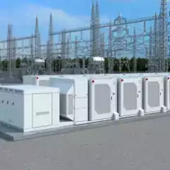 Battery storage containers in front of power station